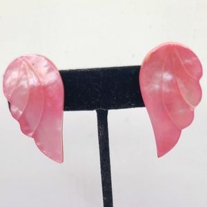 Vintage Mother of Pearl Pink Angel Wing Earrings Clip-On